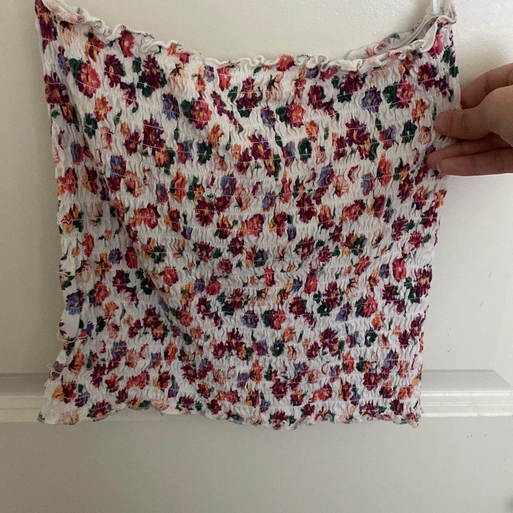 Cute Strapless Floral Crop Top (S)